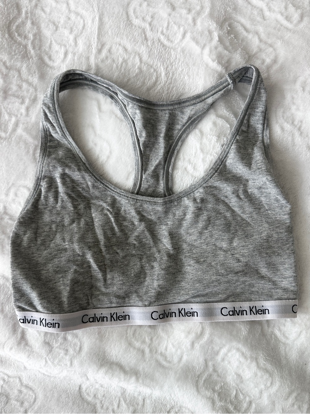 Calvin Klein Heather Gray Racerback Bralette with Logo Band